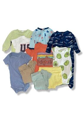 10 Pc Bundle Assorted Baby Clothes PJs Shirts One Piece Bodysuit Bamboo 3-6M, 6M